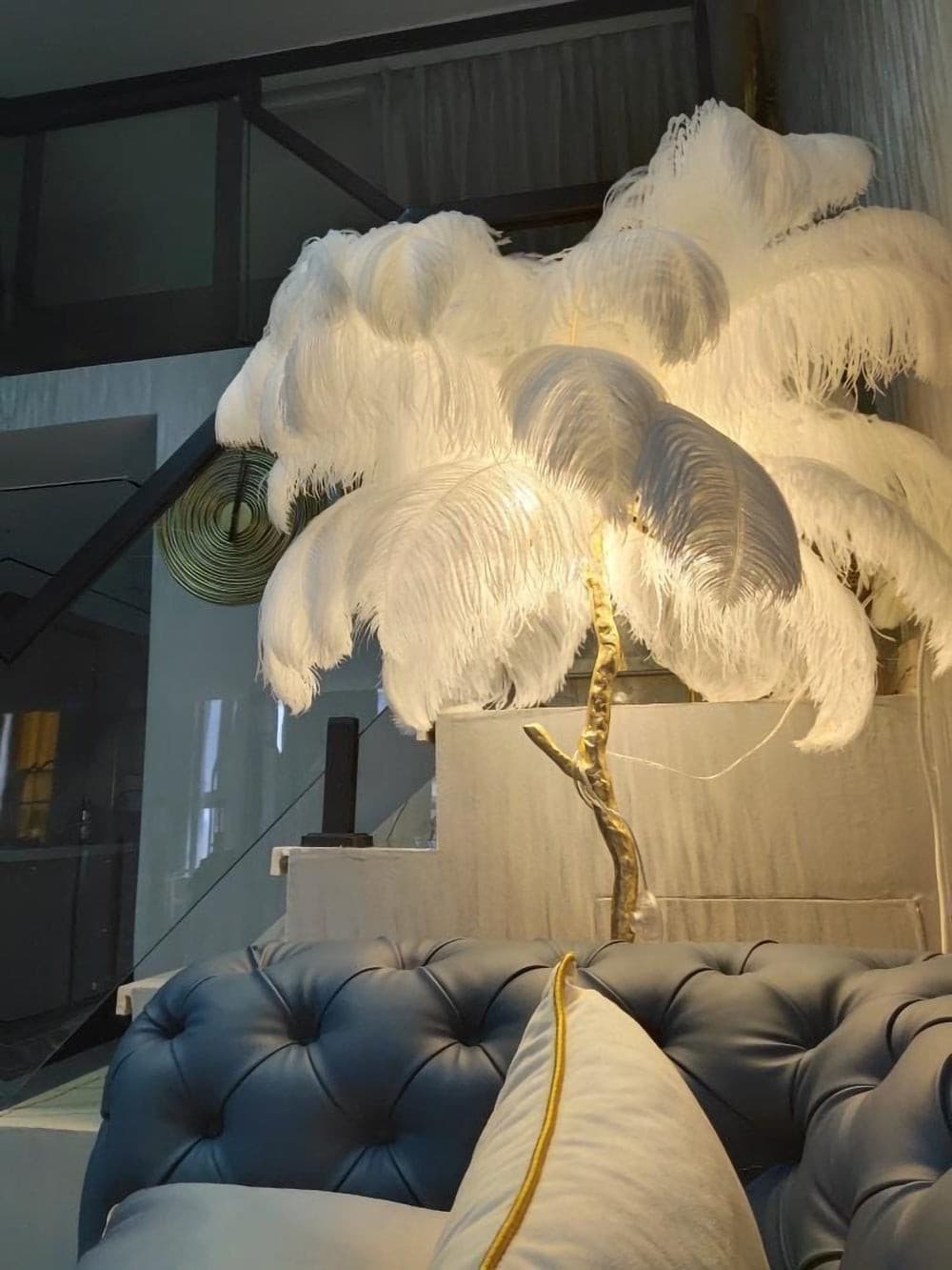 Ostrich Feather Brass Floor Lamp