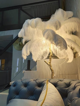 Ostrich Feather Brass Floor Lamp