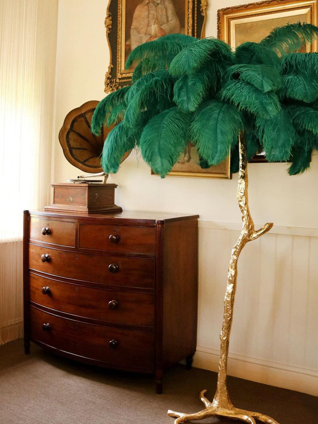 Ostrich Feather Brass Floor Lamp