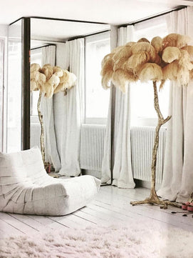 Ostrich Feather Brass Floor Lamp