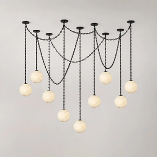 Alabaster Stone Sphere Multi-Light Chandelier