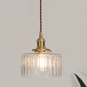 Vintage Cylinder Ribbed Glass Pendant Light