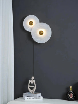 Round Alabaster Combination Plug In Wall Lamp