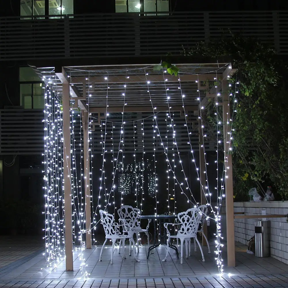 Solar-Powered LED Icicle Curtain Lights