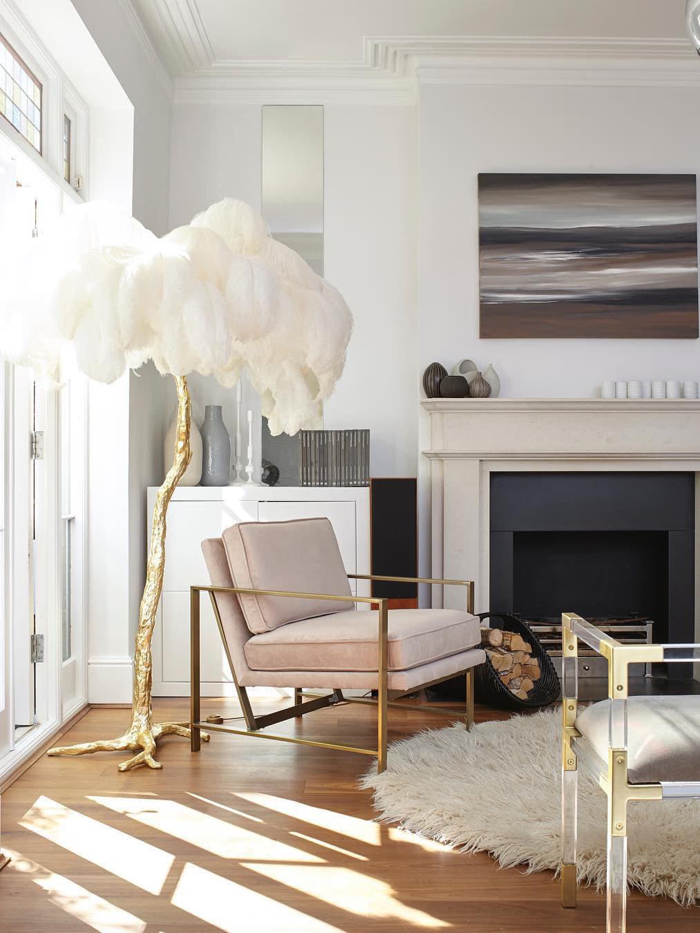 Ostrich Feather Brass Floor Lamp