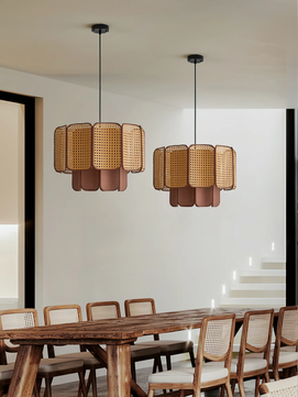 Rattan & Fabric Tiered Pendant Light