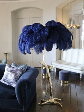 Ostrich Feather Brass Floor Lamp