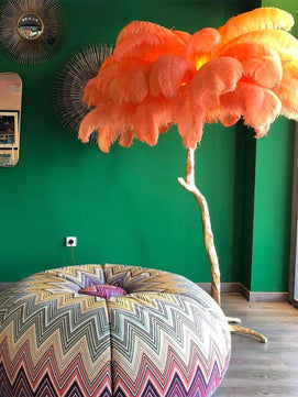 Ostrich Feather Brass Floor Lamp