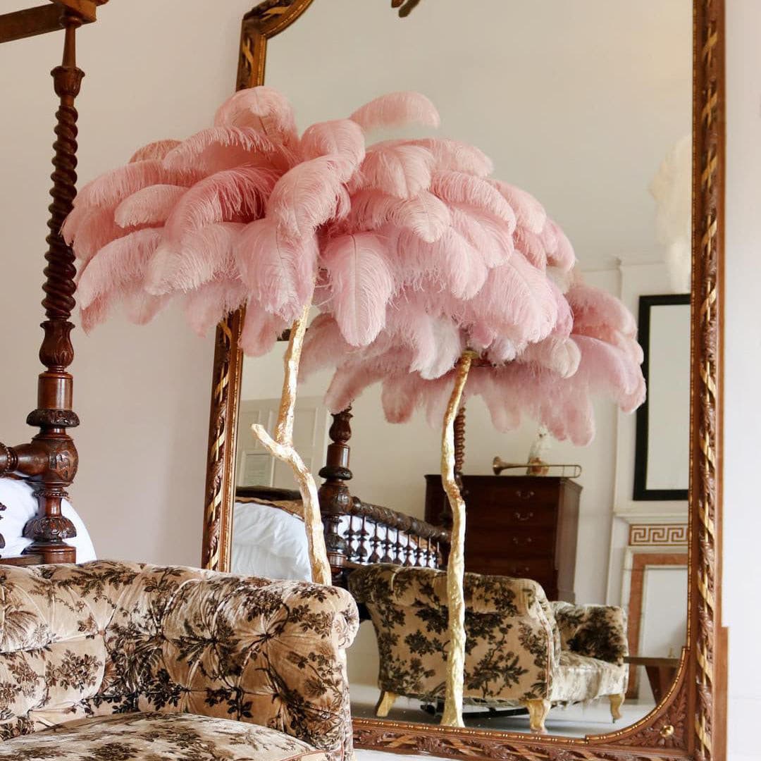 Ostrich Feather Brass Floor Lamp