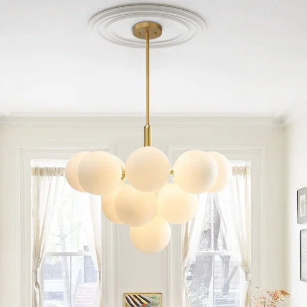 Opal Glass Bubble Cluster Grape Brass Chandelier for Dining Room