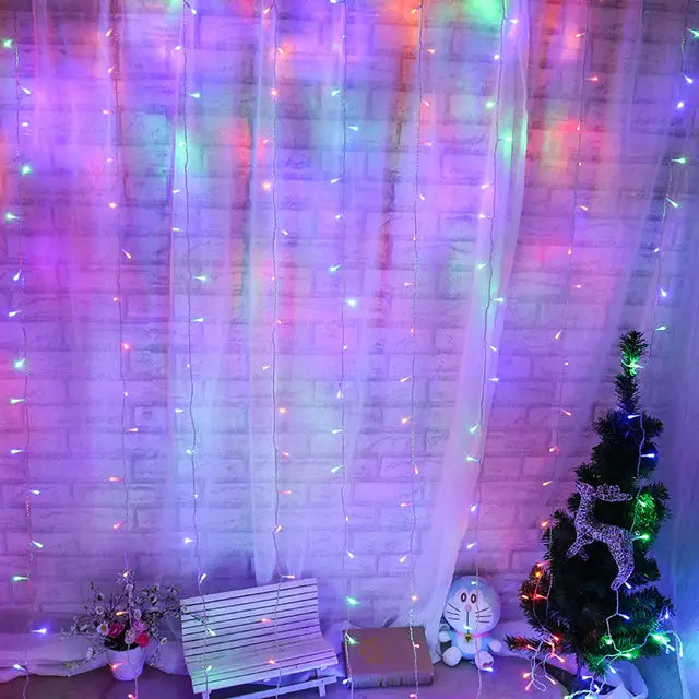 Solar-Powered LED Icicle Curtain Lights