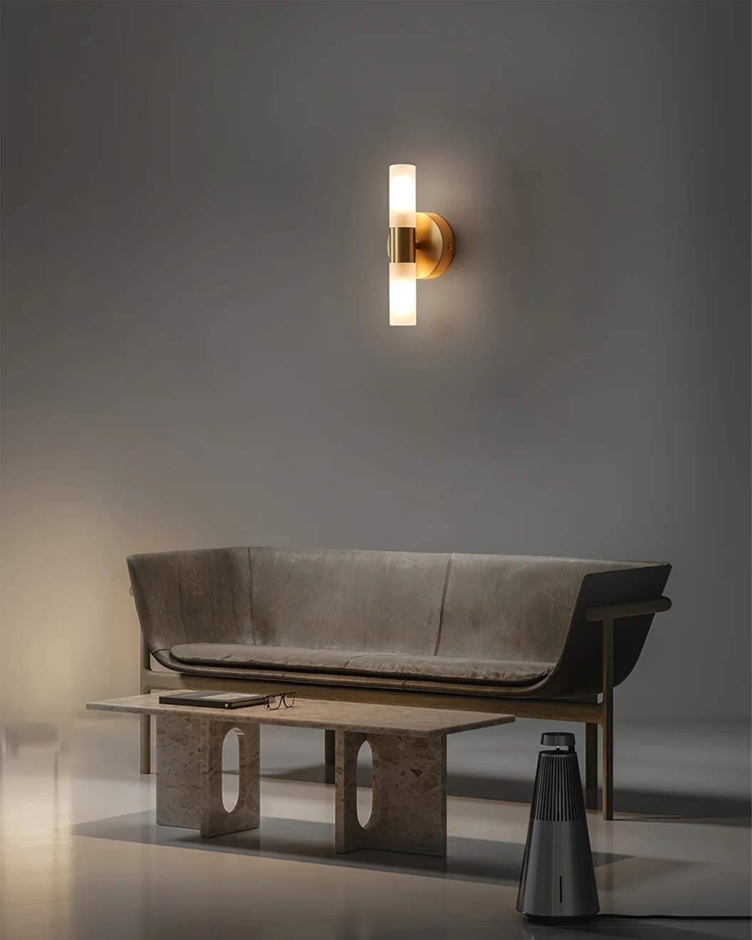 Twin Cylinder Brass Wall Sconce