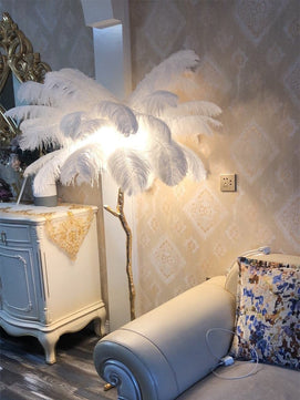 Ostrich Feather Brass Floor Lamp