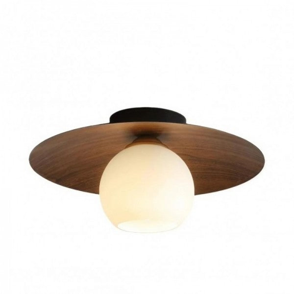 Scandinavian Wooden Glass Ribbed Globe Ceiling Lamp S07