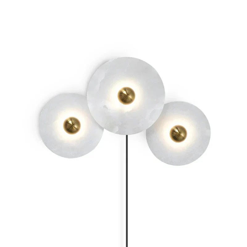 Round Alabaster Combination Plug In Wall Lamp