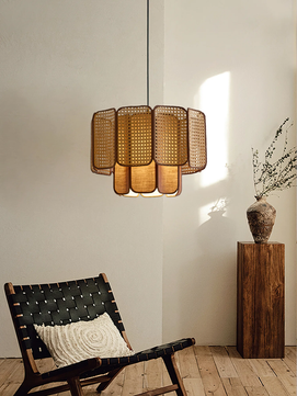 Rattan & Fabric Tiered Pendant Light