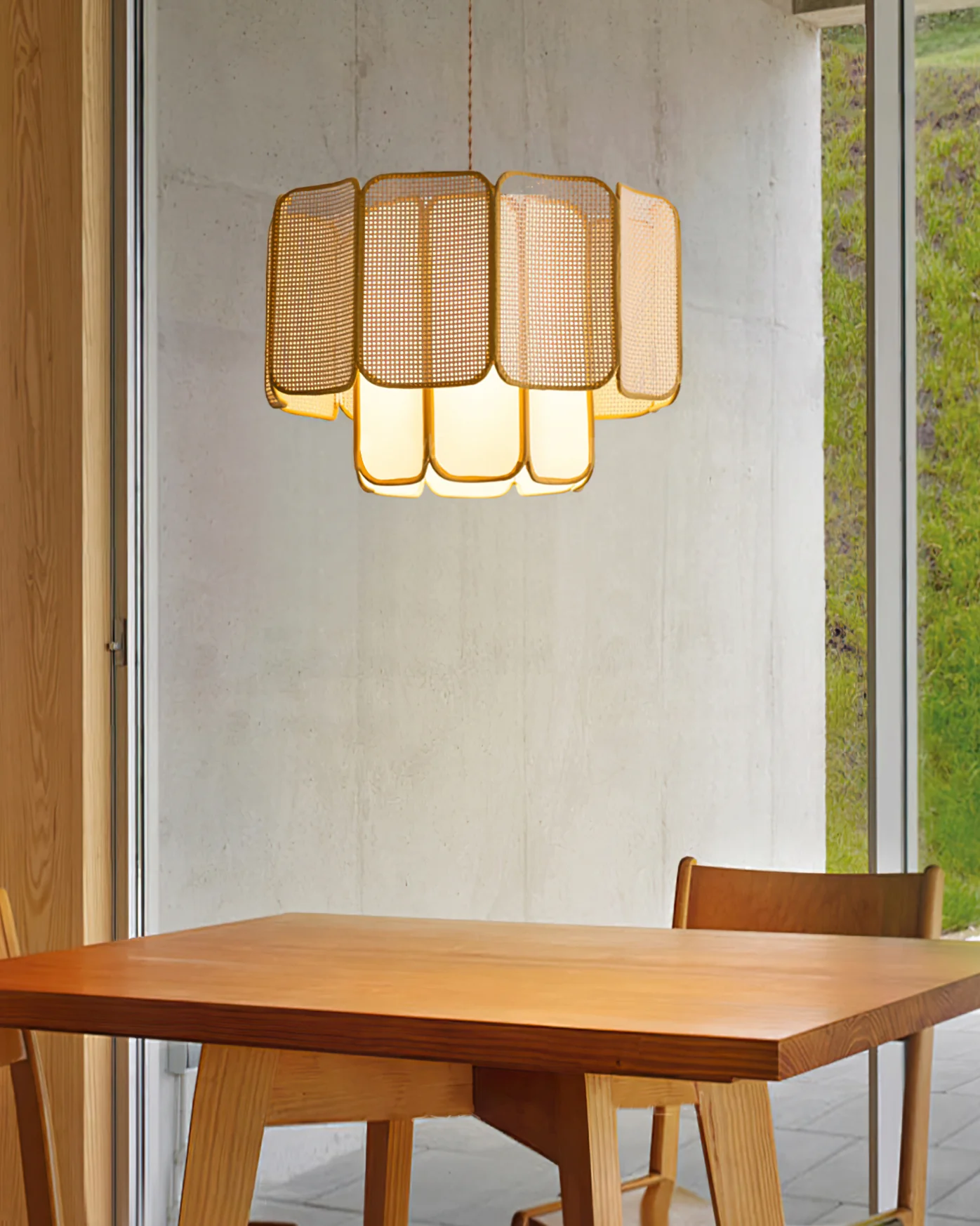 Rattan & Fabric Tiered Pendant Light