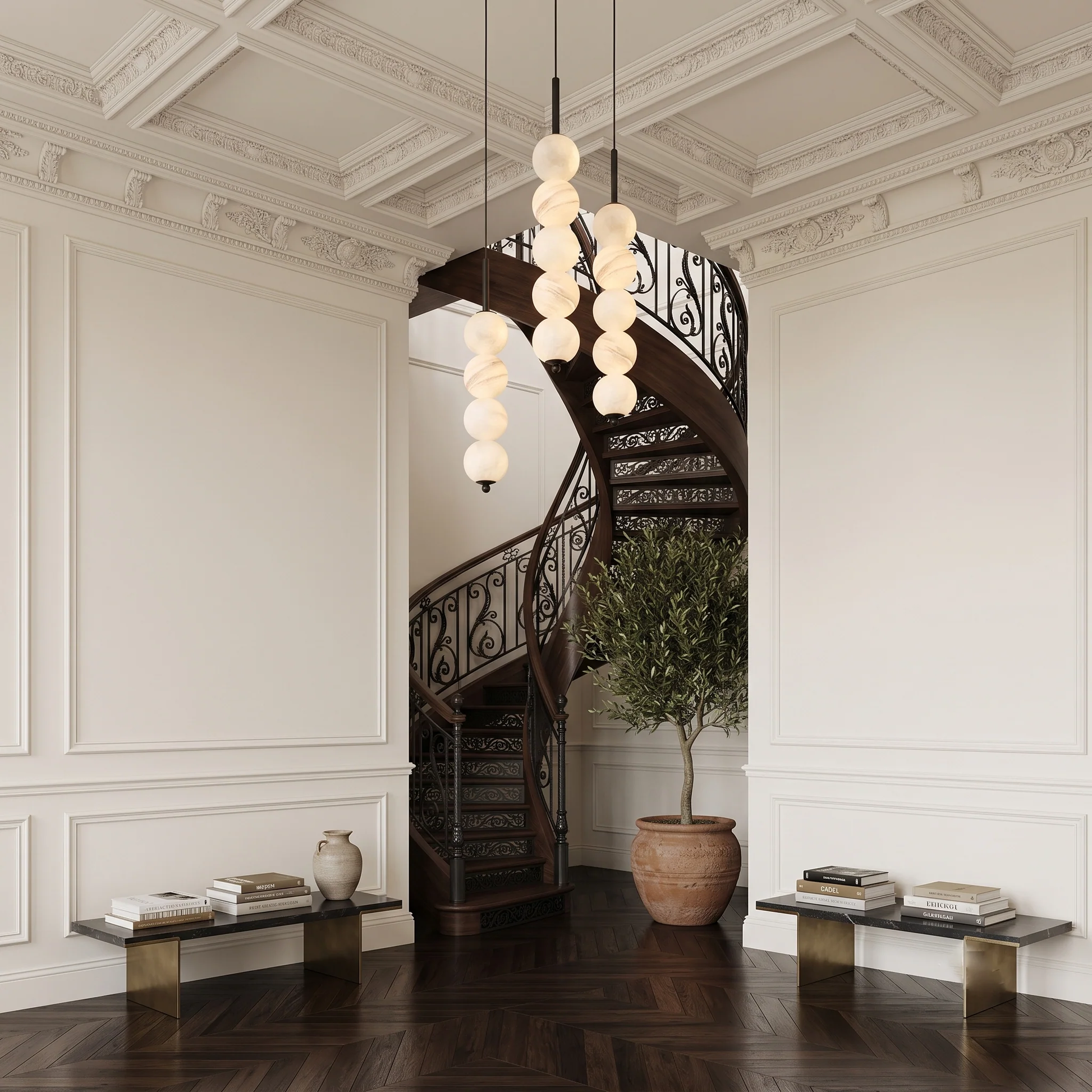 Alabaster Bead Pendant Light