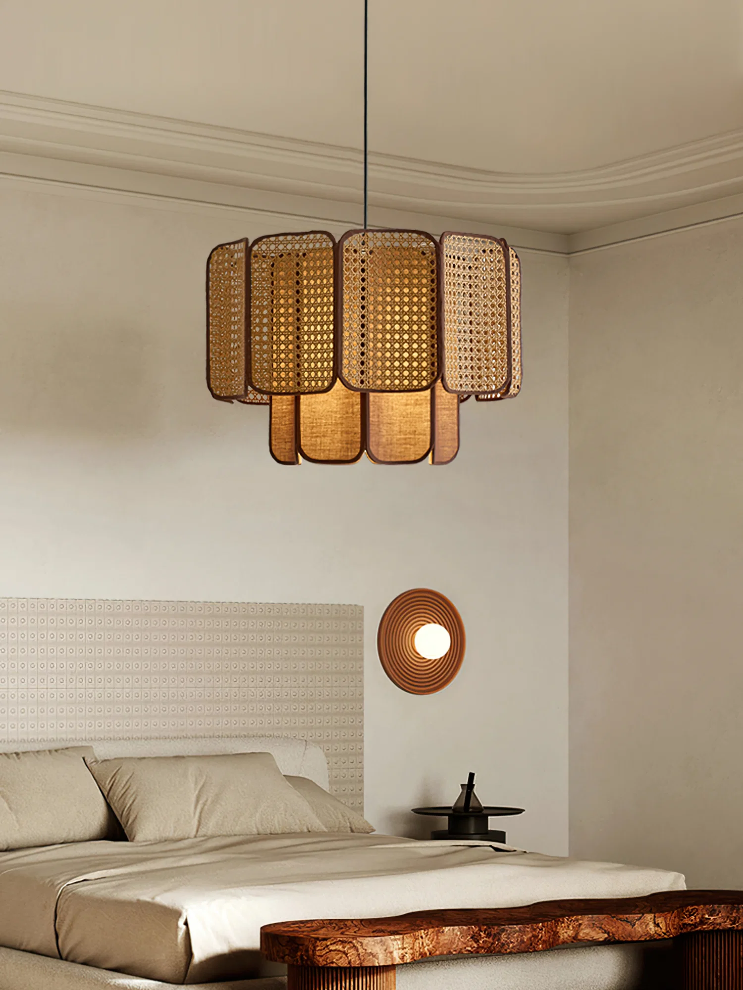 Rattan & Fabric Tiered Pendant Light