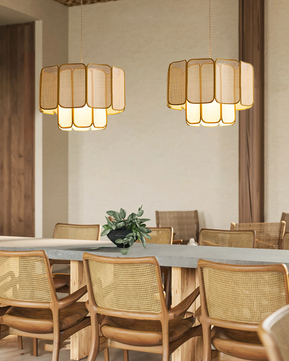 Rattan & Fabric Tiered Pendant Light