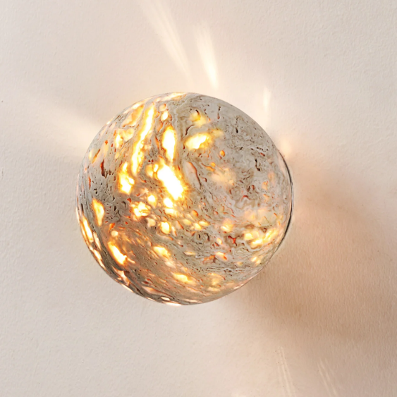 Aura Yellow Travertine Orb Sconce