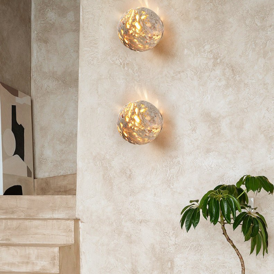 Aura Yellow Travertine Orb Sconce