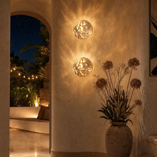 Aura Yellow Travertine Orb Sconce